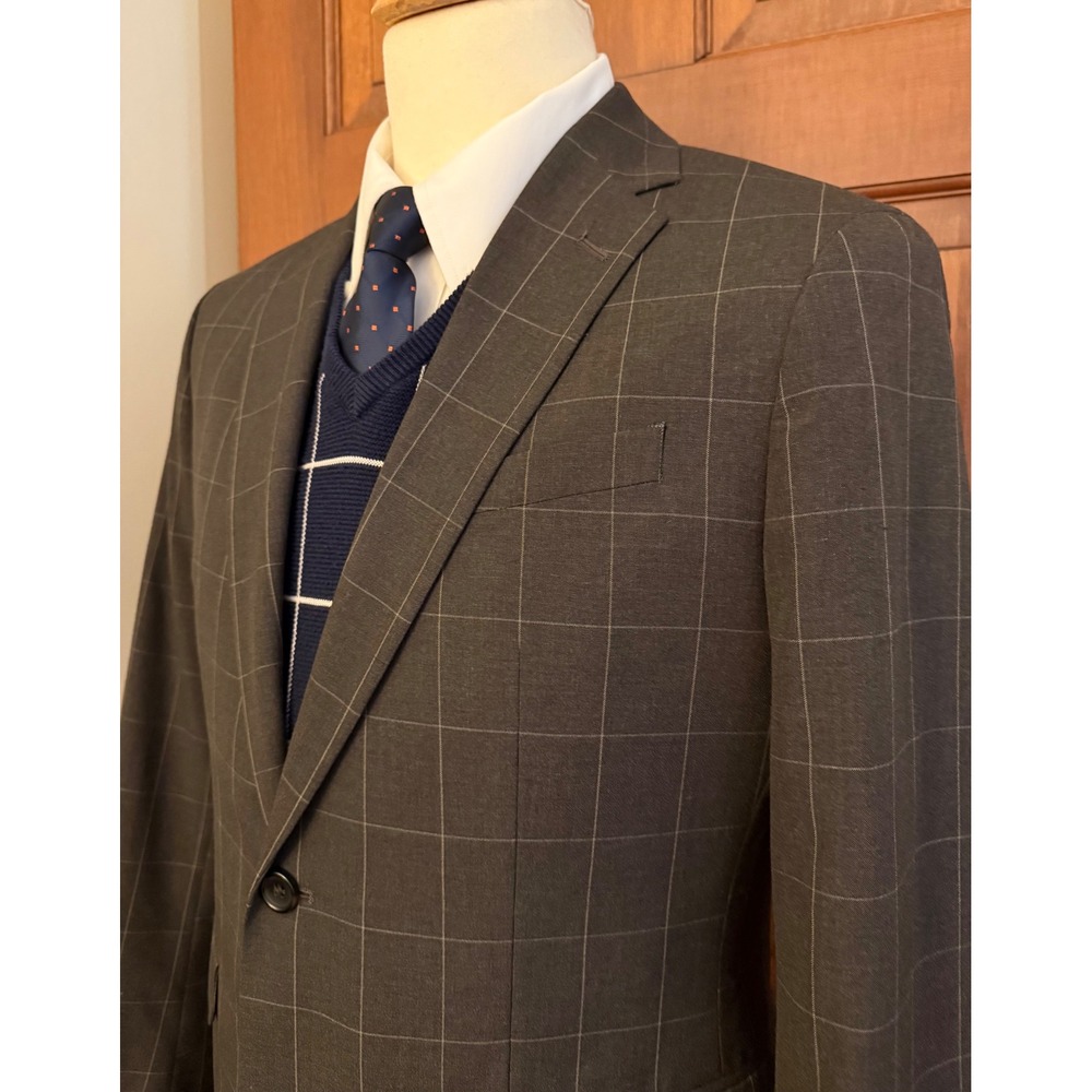 Banana Republic Slim Fit Sport Coat Mens 40S Brown Windowpane Blazer Jacket